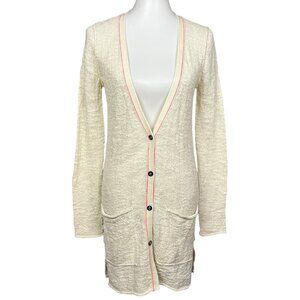 Free People Crochet Cardigan Duster Sweater Long Cream Button Up Womens Small